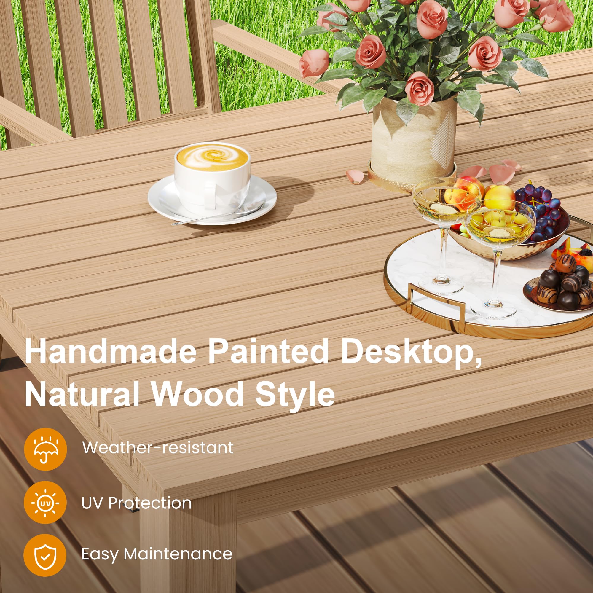 RoyalCraft Aluminum 7 Pieces Patio Dining Sets, Outdoor Dining Table with 6 Chairs, Outdoor Patio Dining Furniture Set with Removable Cushion for Lawn, Garden, Backyard, Brown