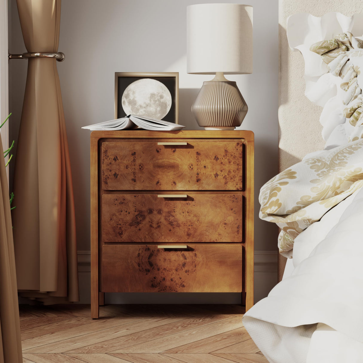 Farmhouse Nightstand with 3 Drawer, Distressed Wood Rustic Accent Dresser