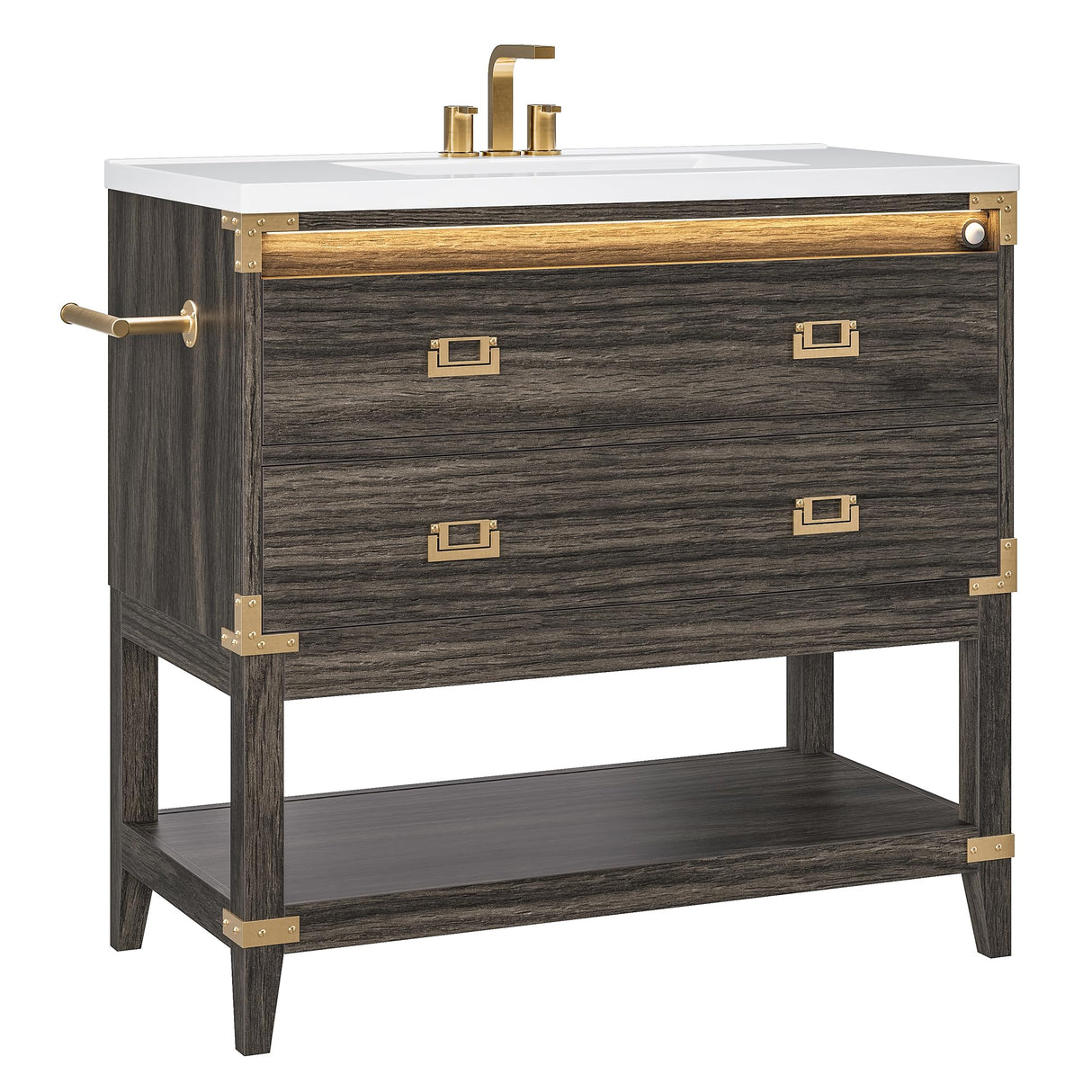 36" Bathroom Vanity with Motion Sensor Light, Wood Bathroom Vanity with Ceramic Sink