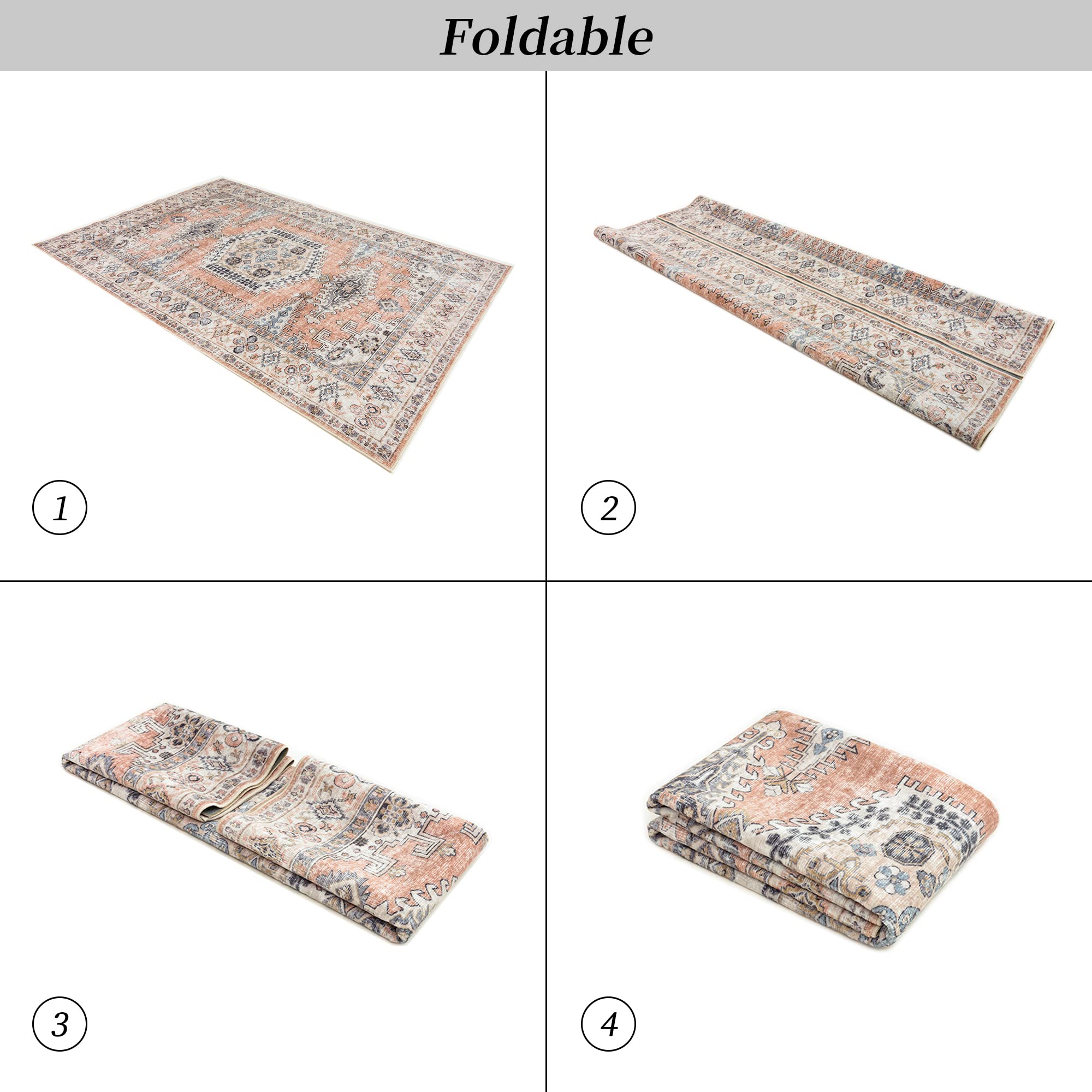 Valenrug Washable Rug 8x10 - Ultra-Thin Antique Collection Area Rug, Stain Resistant Rugs for Living Room Bedroom, Distressed Vintage Rug(Peach/Yellowish, 8'x10')