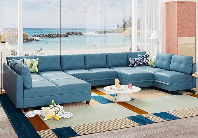 Modular U-Shaped Cognac Sectional Sofa with Storage