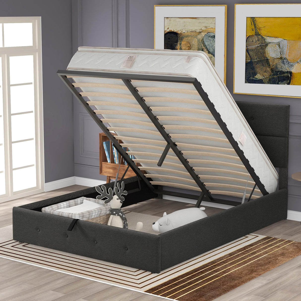 Upholstered Queen beds Lift Up Storage Platform Bed Frame