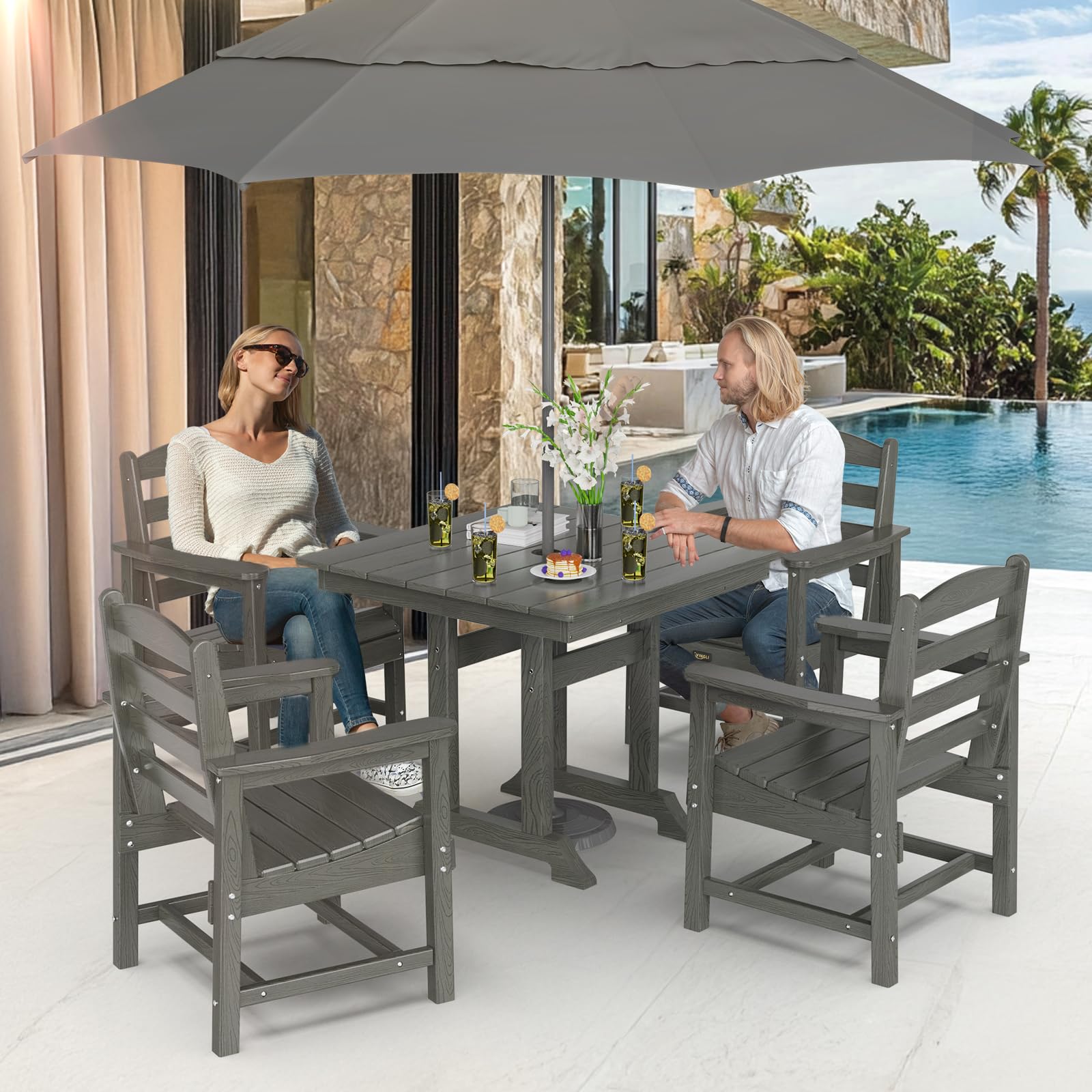 5-Piece Outdoor Patio Dining Set, Outdoor Table and Chairs Set w/Umbrella Hole