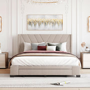 Storage Bed Upholstered Platform Bed with 3 Drawers Beige