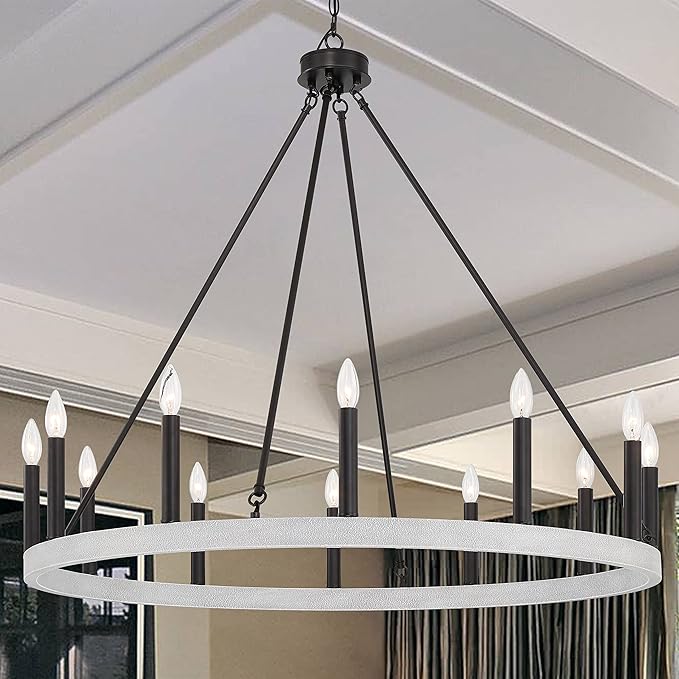 12 Lights Wagon Wheel Chandelier Lighting Farmhouse Candle Ceiling Light Fixtures