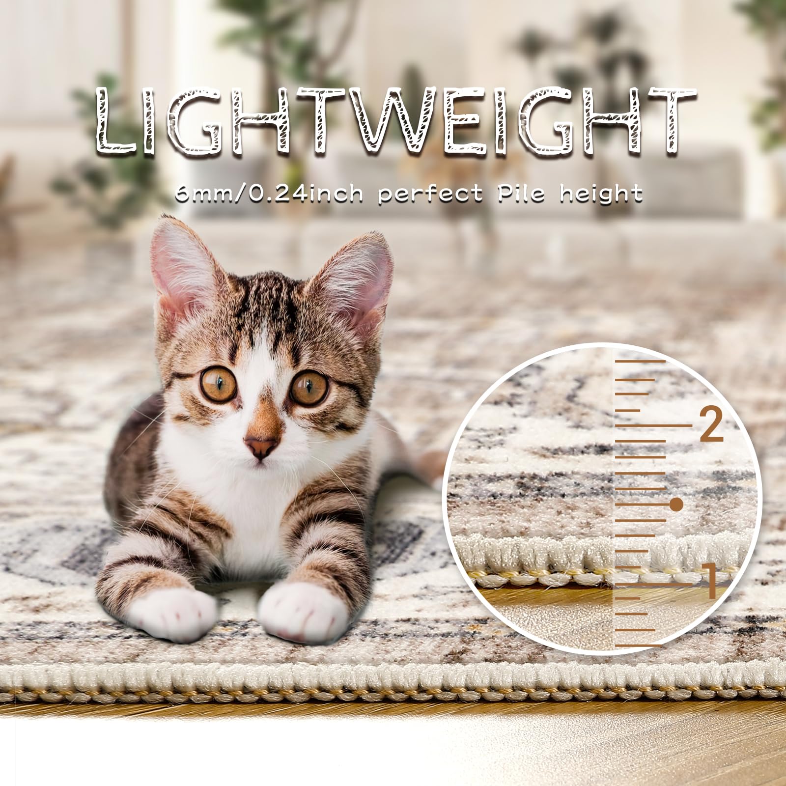 zesthome Area Rugs 8x10 Rugs for Living Room,Non-Slip Backing Washable Rugs,Vintage Printed Large Area Rug,Ultra-Thin Stain Resistant Rug (Brown,8'x10')