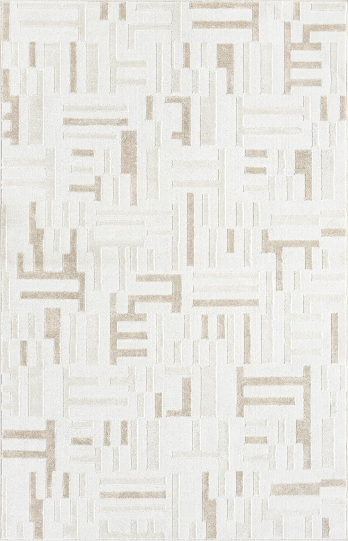 Beige Geometric Area Rug 5' x 8' - Maze Design