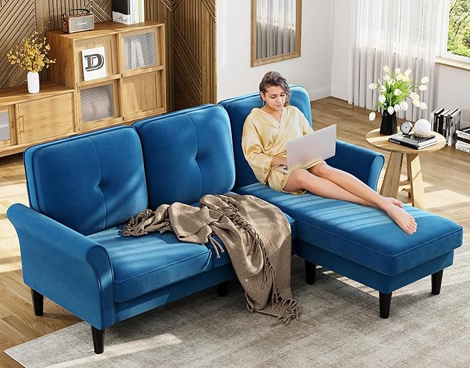 Domusensus 83" Velvet L-Shaped Sectional Sofa – Reversible Chaise, Removable Covers