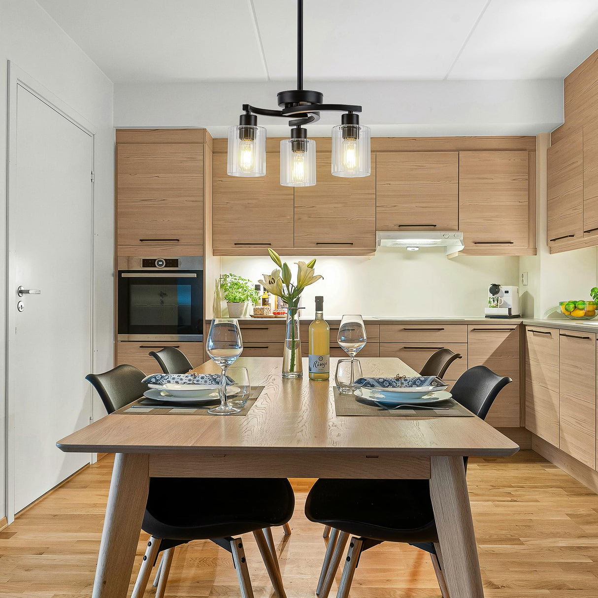 Black Chandelier, 3 Light Chandeliers for Dining Room Light Fixtures Over Table