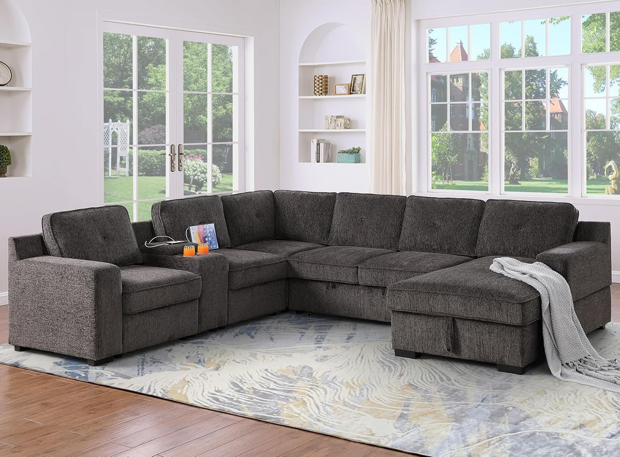 UltraMax U-Shaped Sleeper Sectional Sofa with Pull-Out Bed & Storage Console