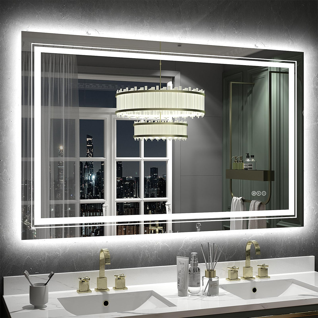 Bathroom Mirror with Lights, Front and Backlit Bathroom LED Mirror