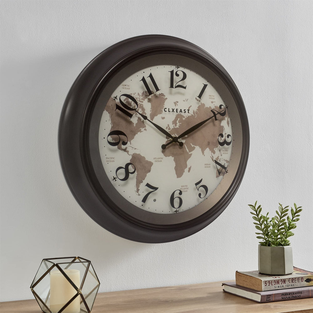 18 Inch Illuminated Wall Clock with Smart LED Light Sensor, Large Modern World Map Wall Clocks
