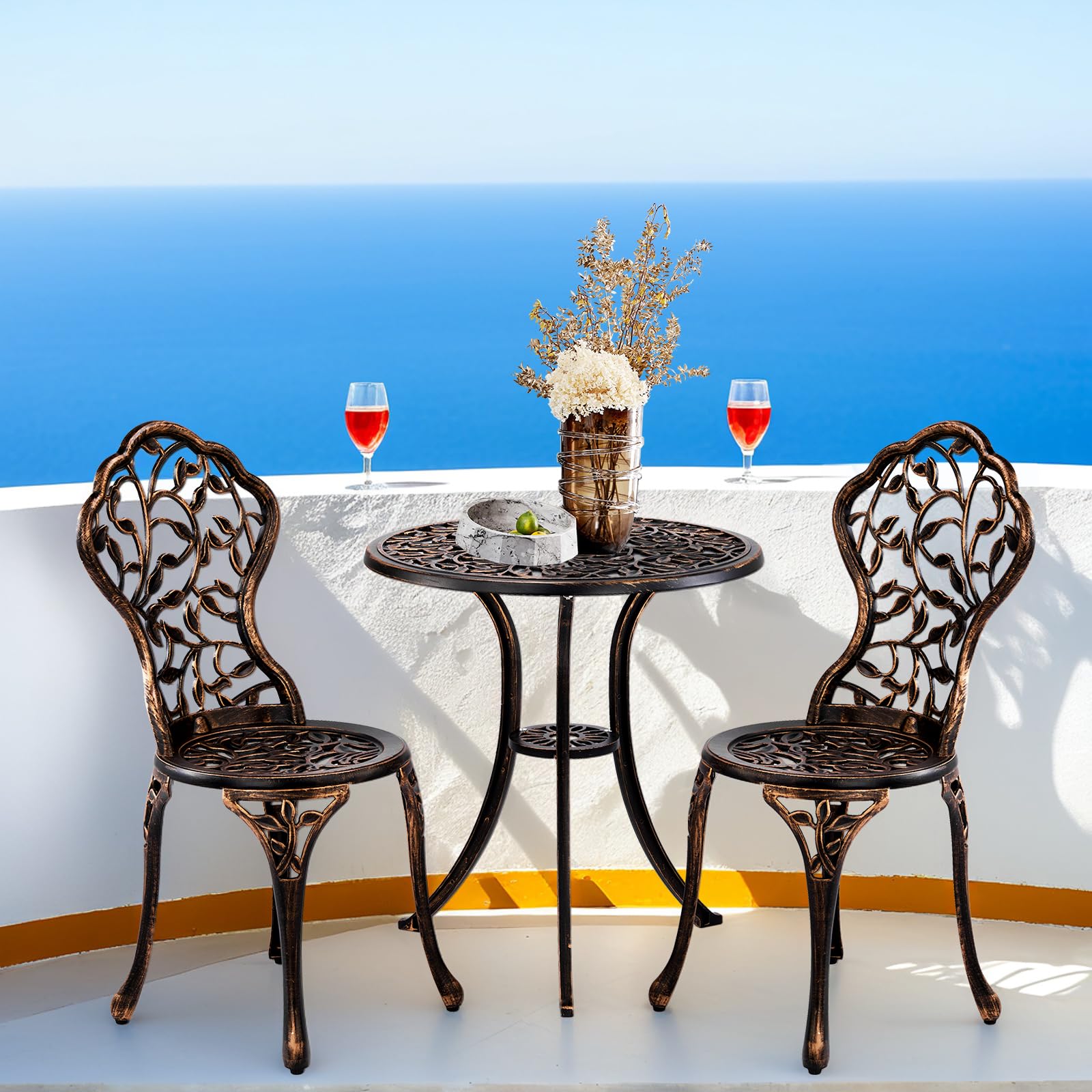 3 PCS Outdoor Bistro Set,Outdoor Patio Set, All-Weather Cast Aluminum Bistro Table Set