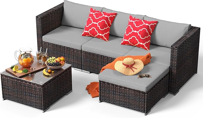 Outdoor Patio Sofa Set PE Wicker Rattan Sectional Conversation Sofa