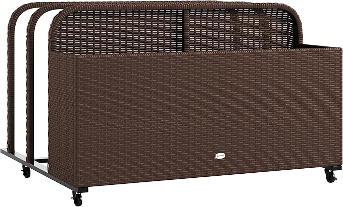 Wicker Patio Pool Float Storage Basket, PE Rattan Outdoor Pool Caddy with Rolling Wheels