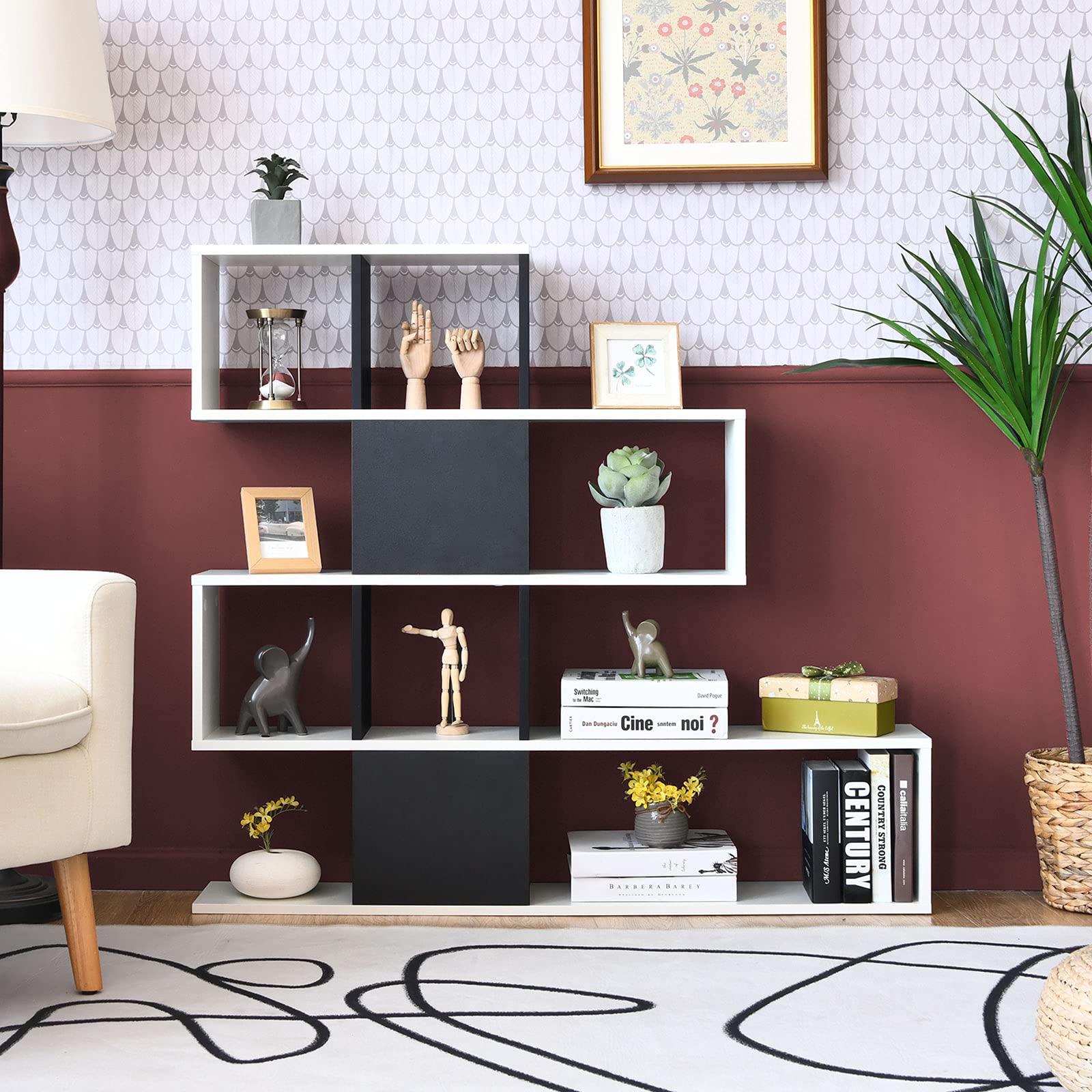 8 Cubes Bookshelf, Modern Ladder Corner Bookcase, 8-Cube Open Stepped Storage Bookcase, 5-Tier Display Shelf for Home Office, 47 x 8 x 43 Inch, Living Room Divider Bookcase