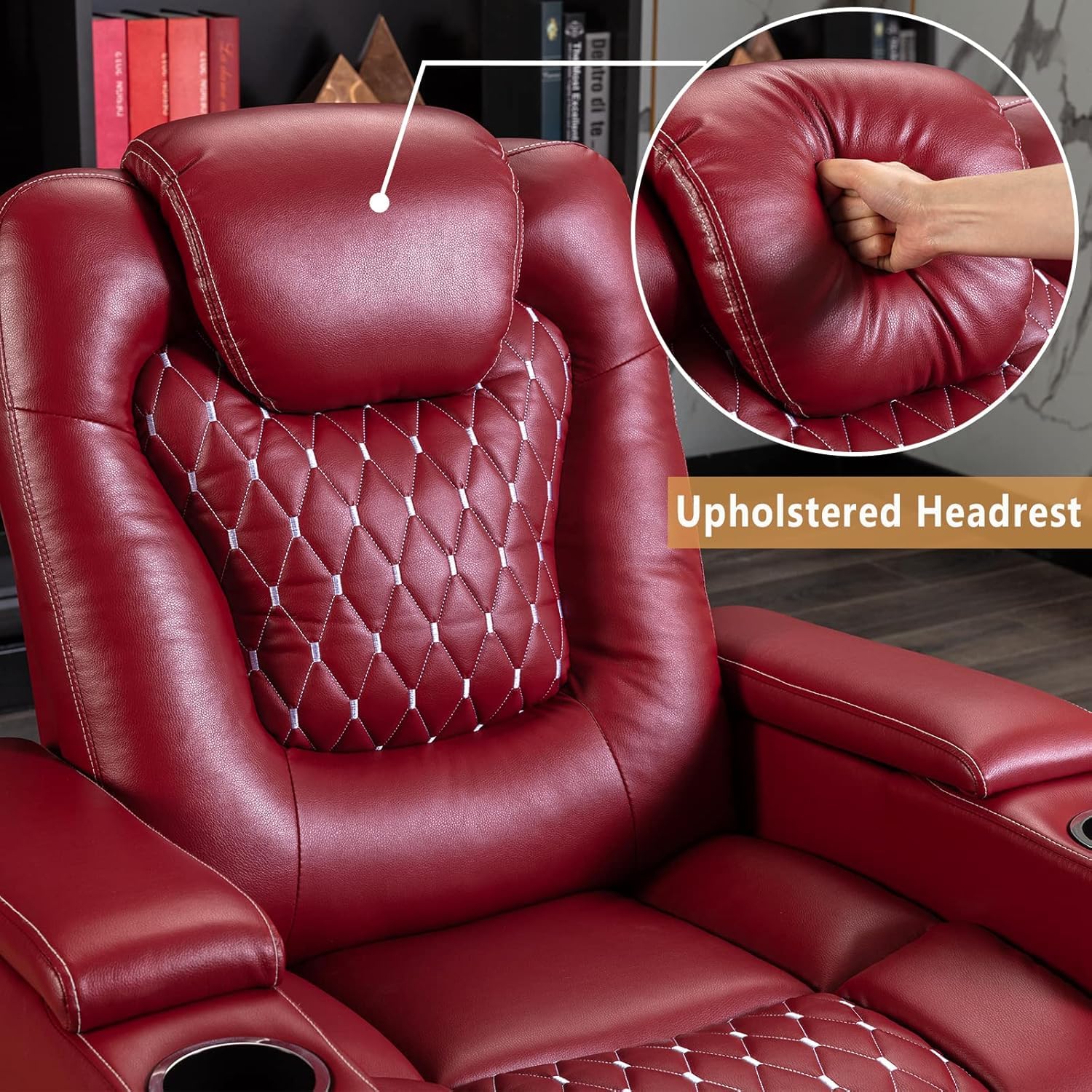 StoneCraft Orion Power Recliner Chair – Dark Red Faux Leather