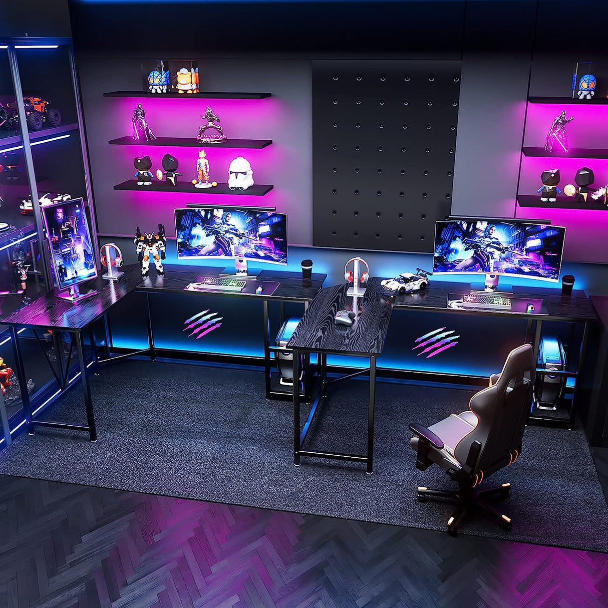 L Shaped Gaming Desk with Storage Shelves, 66 inch Corner Computer Home Office Writing Desk,Modern Large PC Workstation Space Saving, Easy Assembly,Black