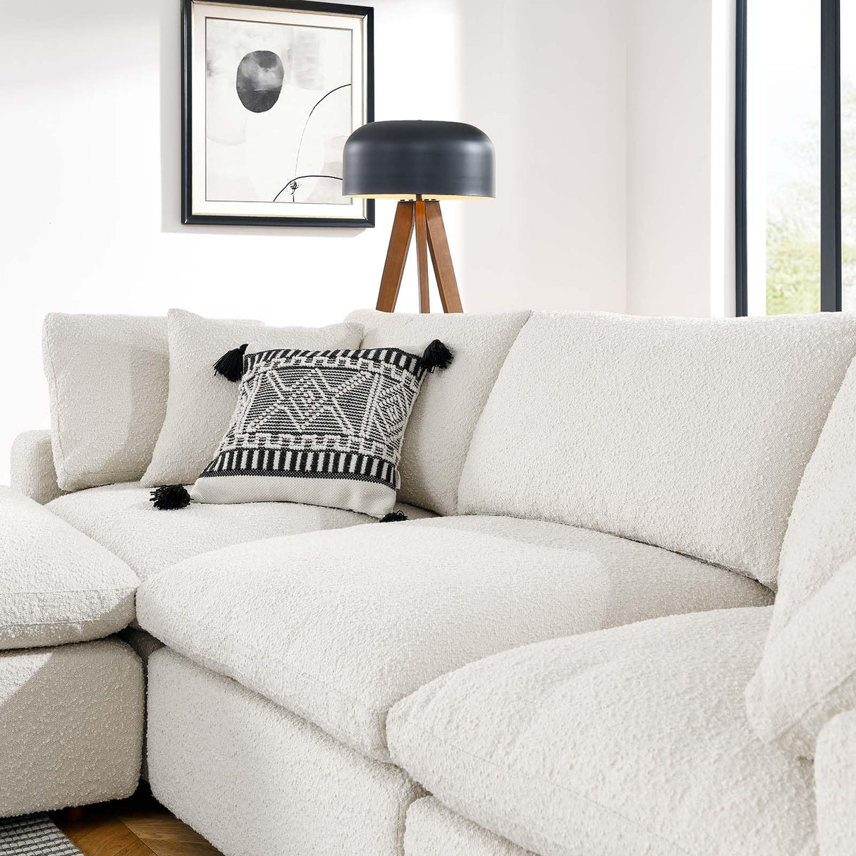 Commix Down-Filled Overstuffed Boucle Fabric 4-Piece Sectional Sofa