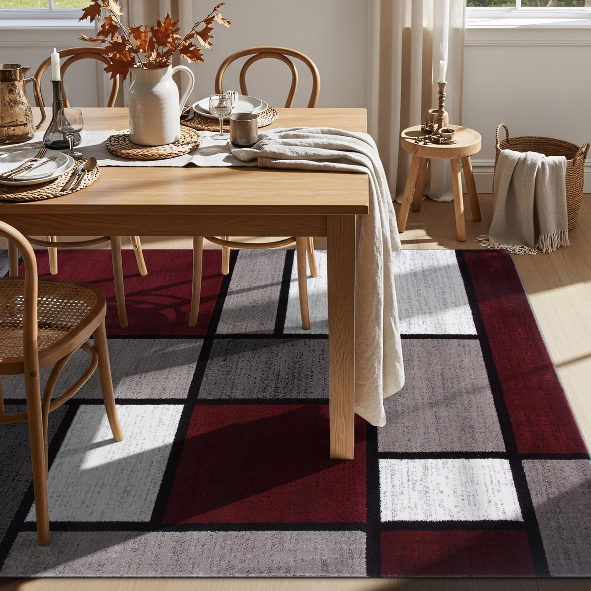 Modern Geometric Red Area Rug 5'3" x 7'3" - Non-Shedding