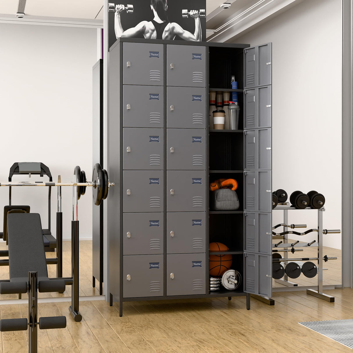 Metal Locker for School Office Gym Bedroom, 18 Doors Steel Storage Lockers Cabinet