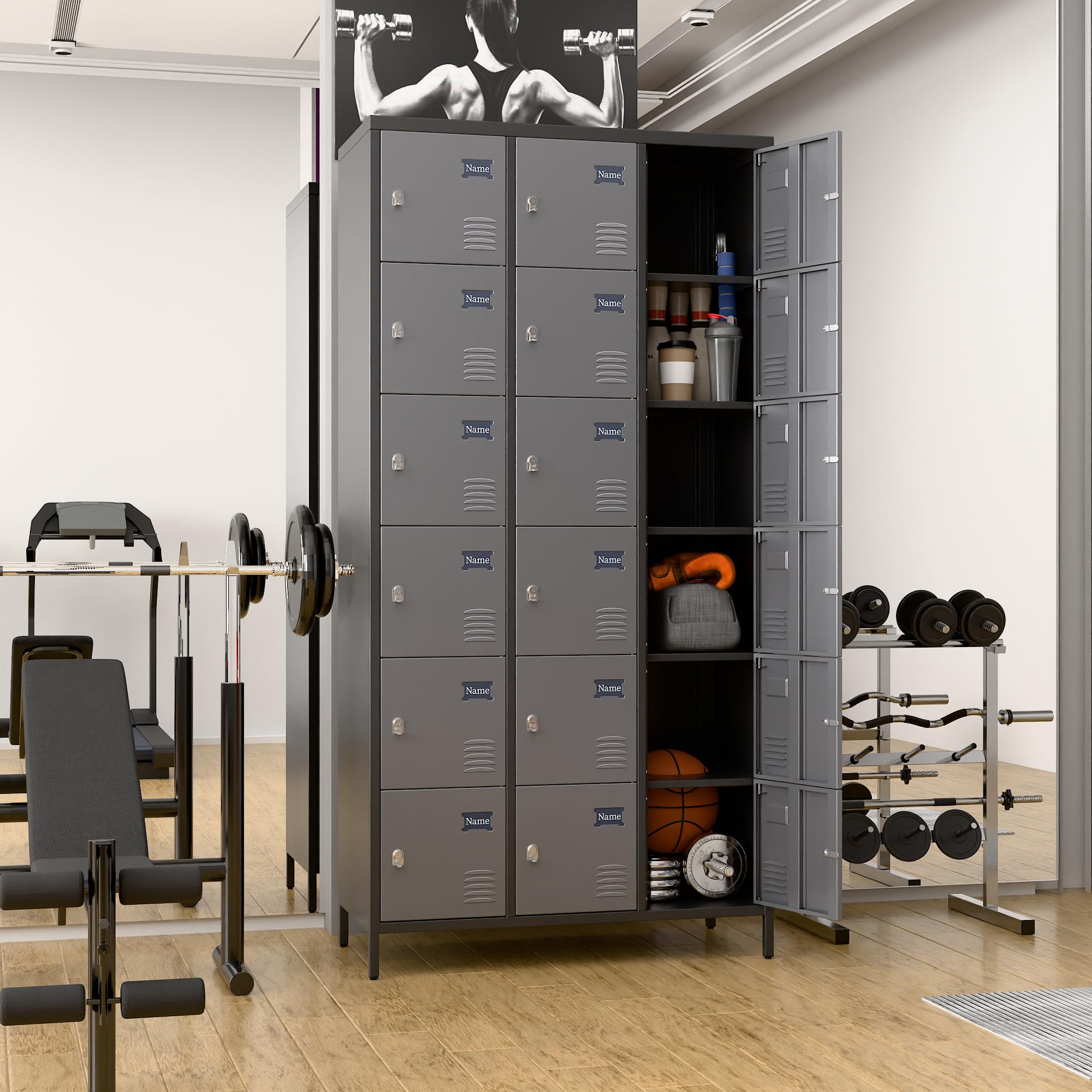 Metal Locker for School Office Gym Bedroom, 18 Doors Steel Storage Lockers Cabinet