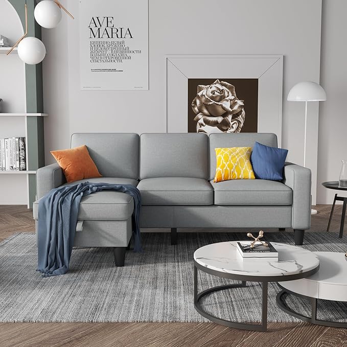 Convertible L-Shape Linen Sofa with USB, Cup Holders & Storage