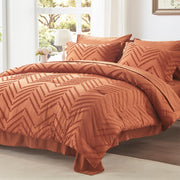Queen Comforter Set, Burnt Orange Tufted Bed in a Bag