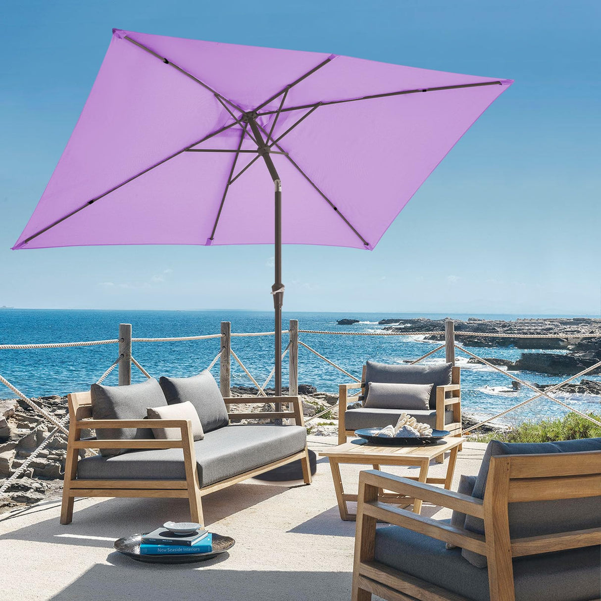 6.5x10 ft Rectangular Patio Umbrellas Outdoor Market Umbrella with Push Button Tilt and Crank, Rectangle Table Umbrella 6 Sturdy Ribs UV Protection for Pool Garden Backyard Deck, Taro Purple