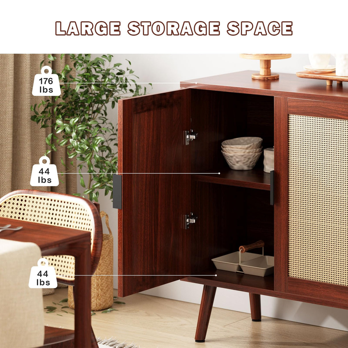 Sideboard Buffet Cabinet, Kitchen Storage Cabinet with Rattan Doors, Liquor Cabinet Bar