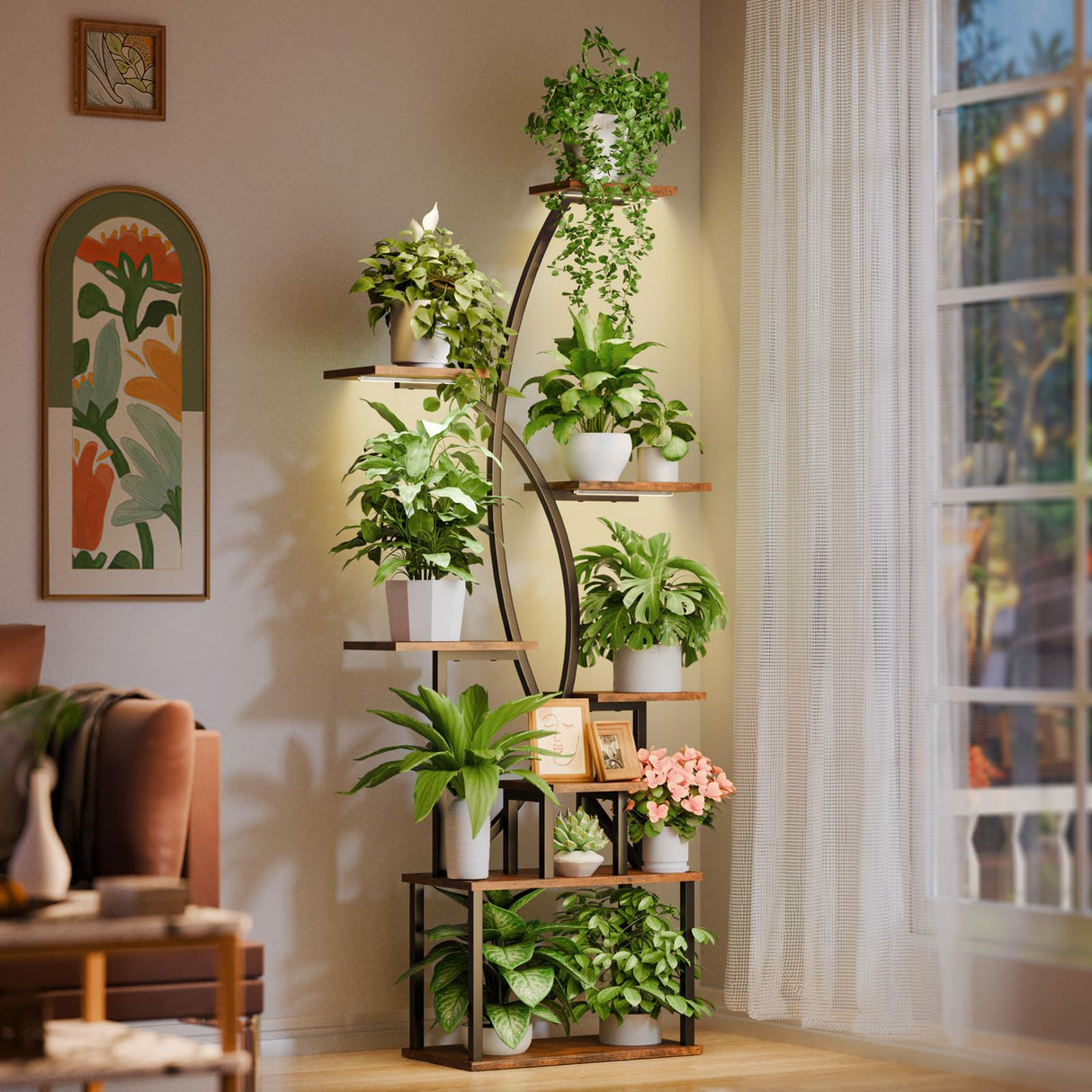 8-Tier Metal Plant Stand with Grow Lights – Tall Indoor Shelf