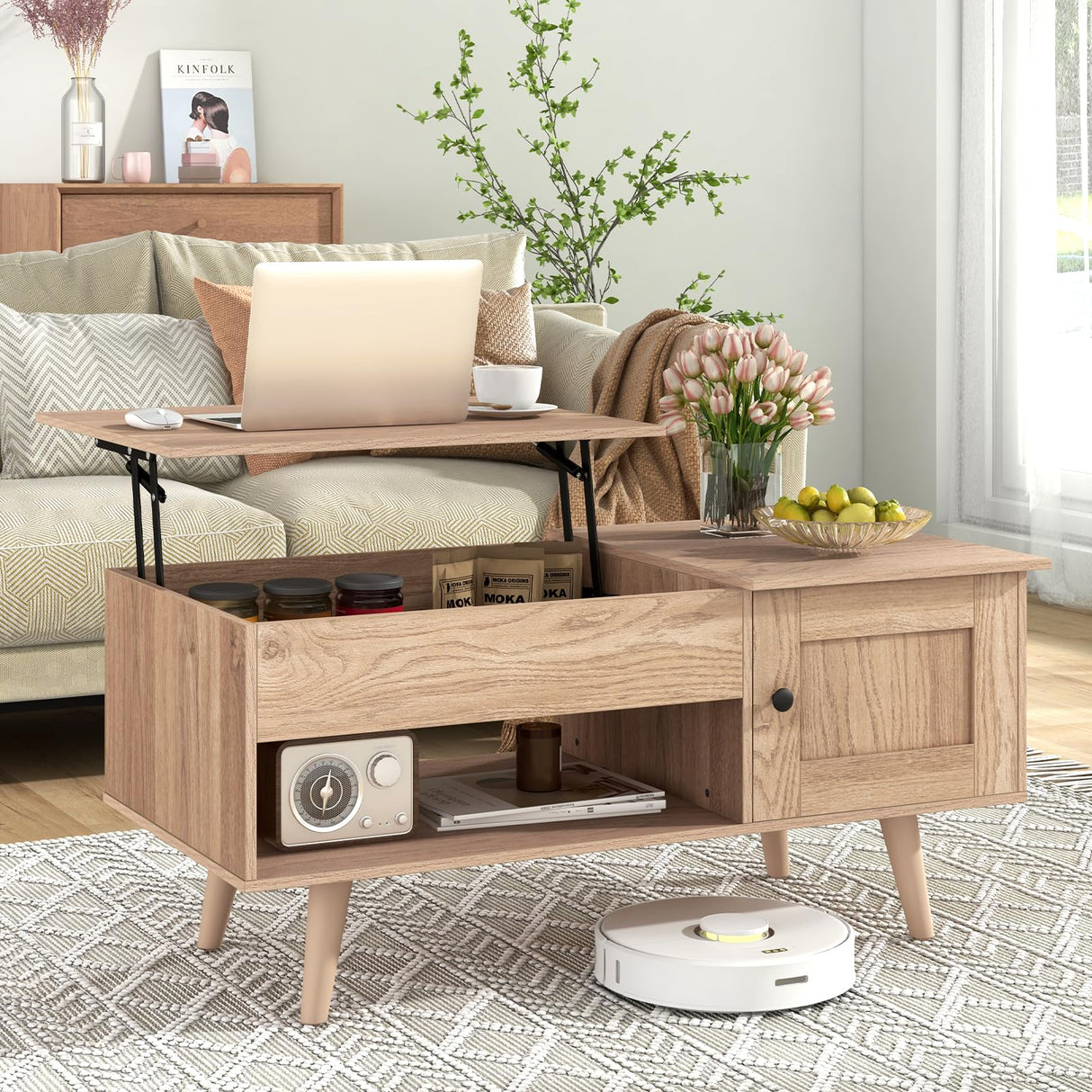 Lift Top Coffee Table, Modern Cocktail Table with Hidden Compartment