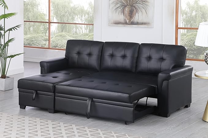 Shape Reversible Sleeper Sectional Couch Pull Out Sofa Bed w/Storage Chaise