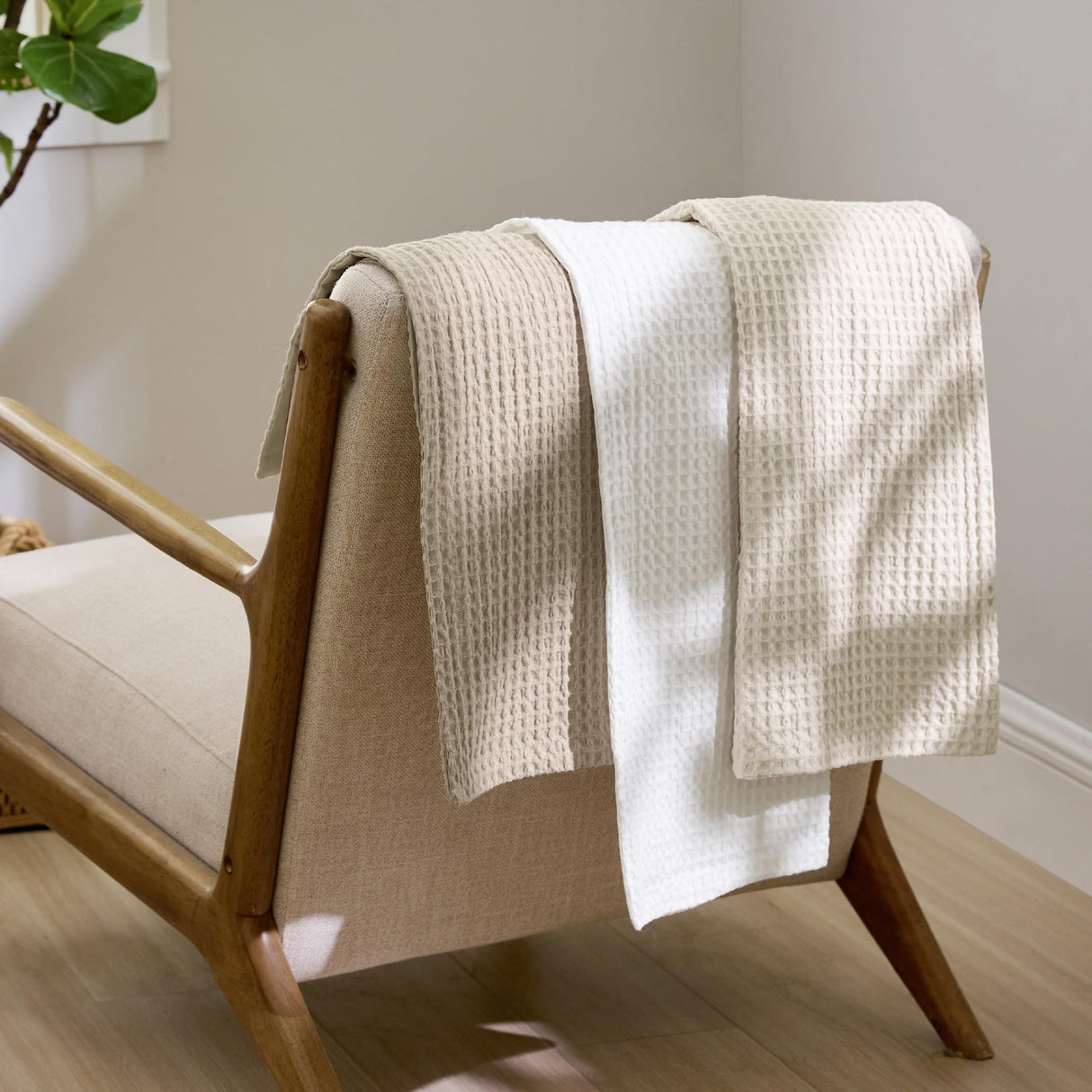 Waffle Comforter Set King, Beige Soft Cotton Bedding, Waffle Weave Bed Set