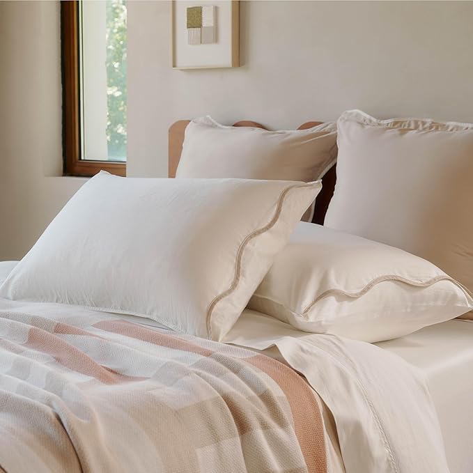 Pillowcases Queen Size Set of 2, Cotton Tencel Lyocell Pillow Cases