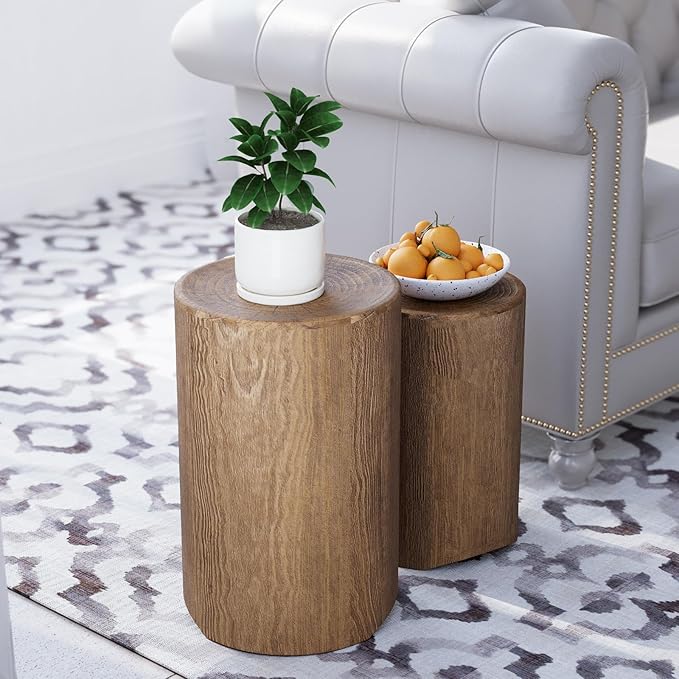 Concrete Side Table Set of 2, Outdoor Accent Table for Patio