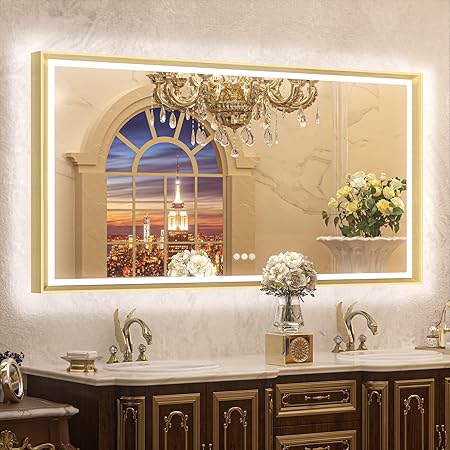 LED Mirror for Bathroom Black Metal Frame Frontlit & Backlit Lighted