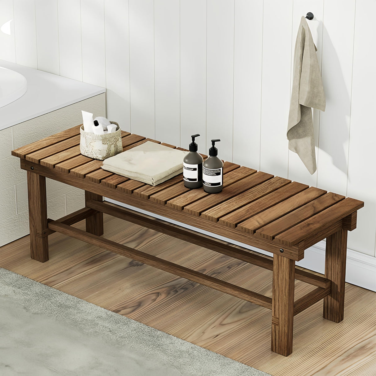 Outdoor Bench, 2 Person Outdoor Poly Lumber Patio Backless Bench, Weatherproof