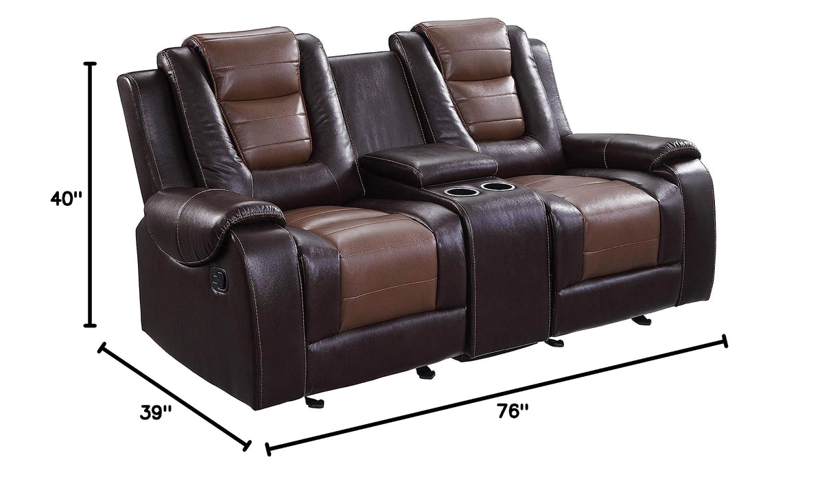 Manual Double Glider Reclining Loveseat, Two-Tone Brown