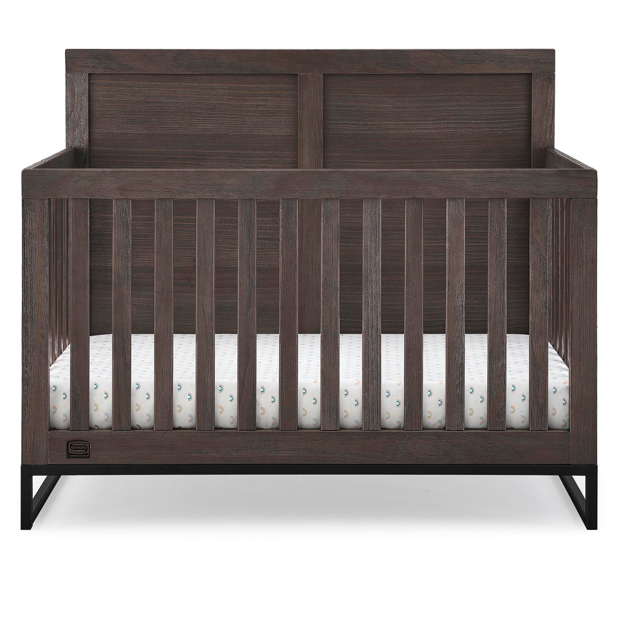 S Kids Foundry 6-in-1 Convertible Baby Crib, Rustic Grey with Matte Black