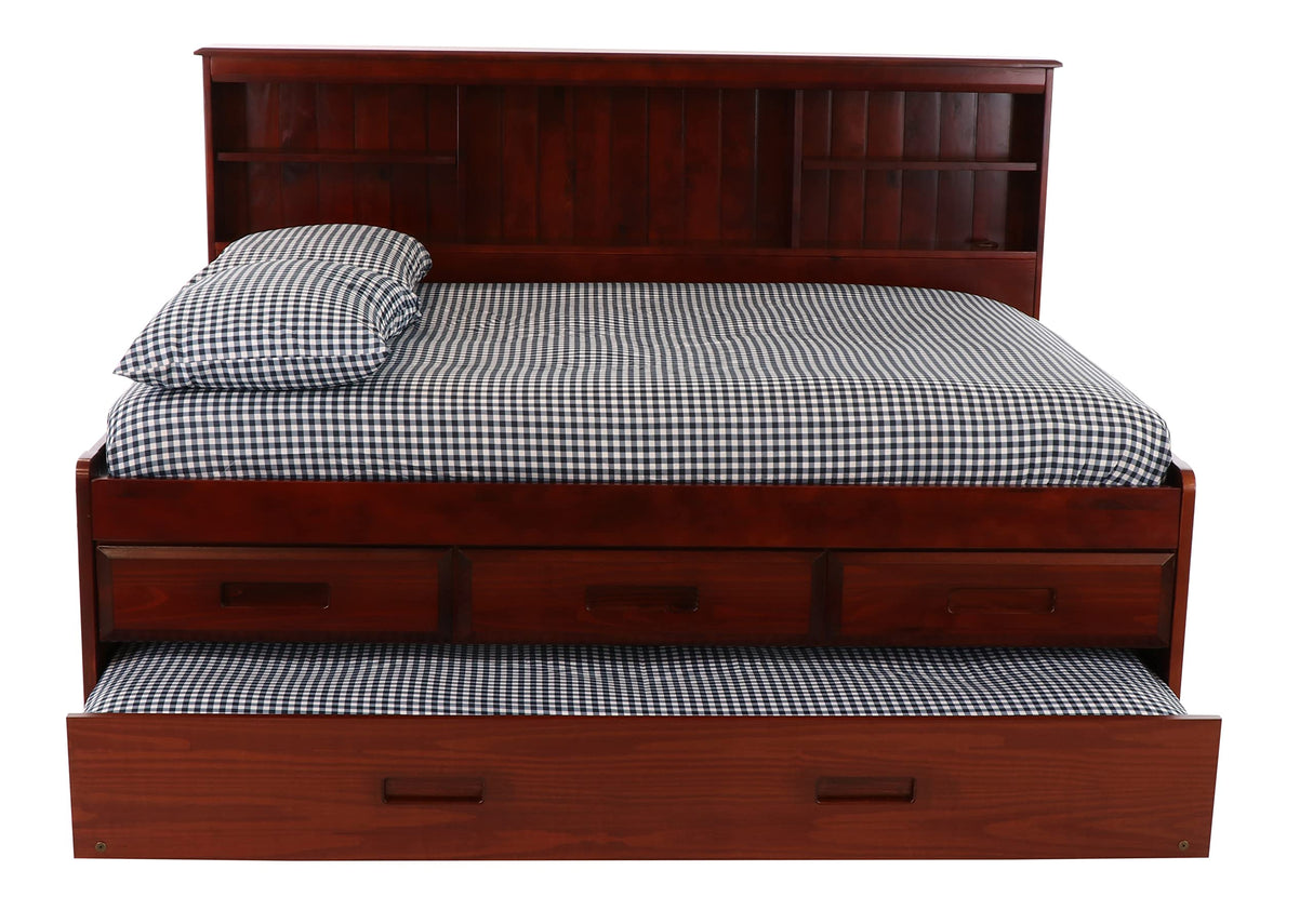 OS Home and Office Furniture Model 82823K3-22, Solid Pine Full Daybed with 3 Sturdy Drawers and a Twin Sized Trundle in Rich Merlot