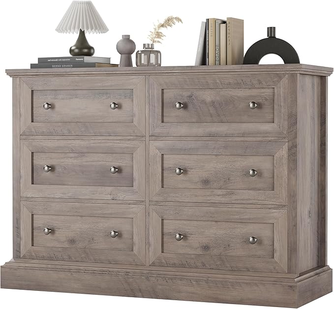 Modern 6 Drawer Double Dresser, White Dresser Wood Dresser