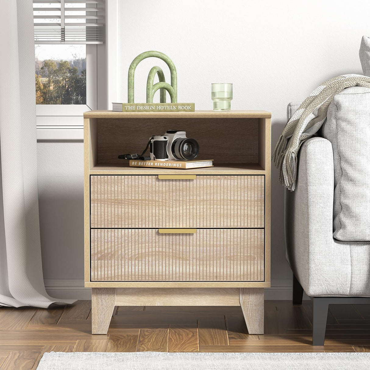 Fluted Nightstand with 2 Drawers