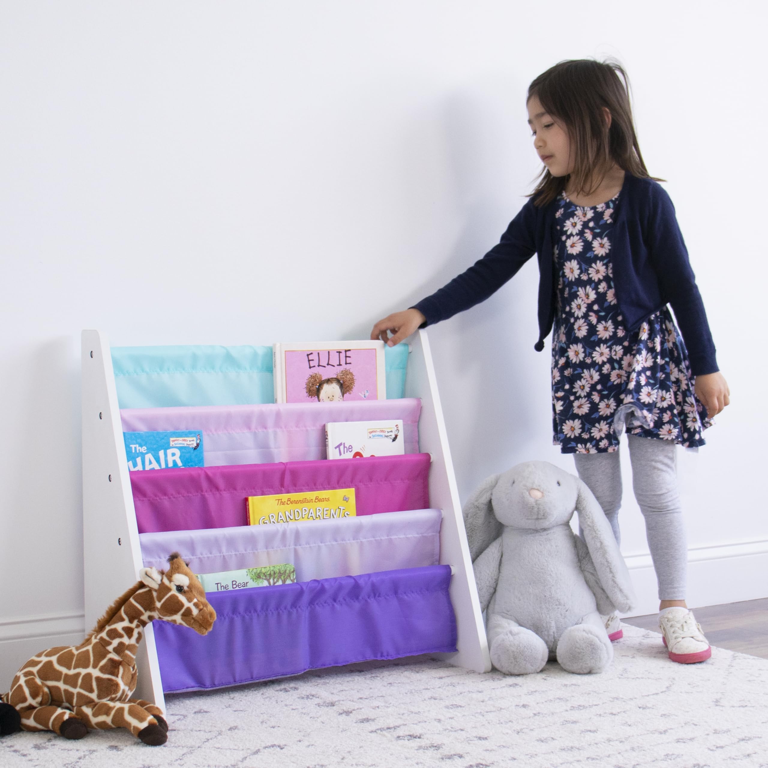 White/Pink/Purple/Blue Kids Book Rack Storage Bookshelf, 4 Tiers