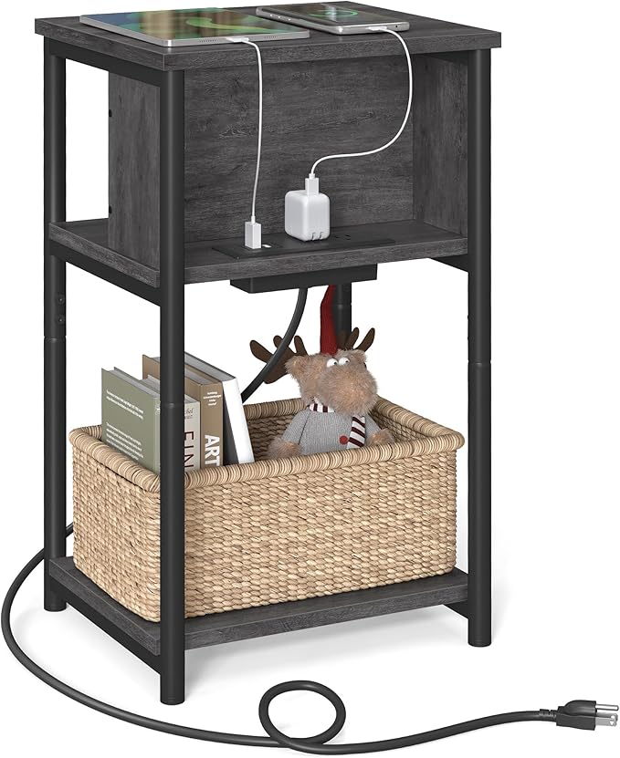 Small Narrow Side Table with Charging Station