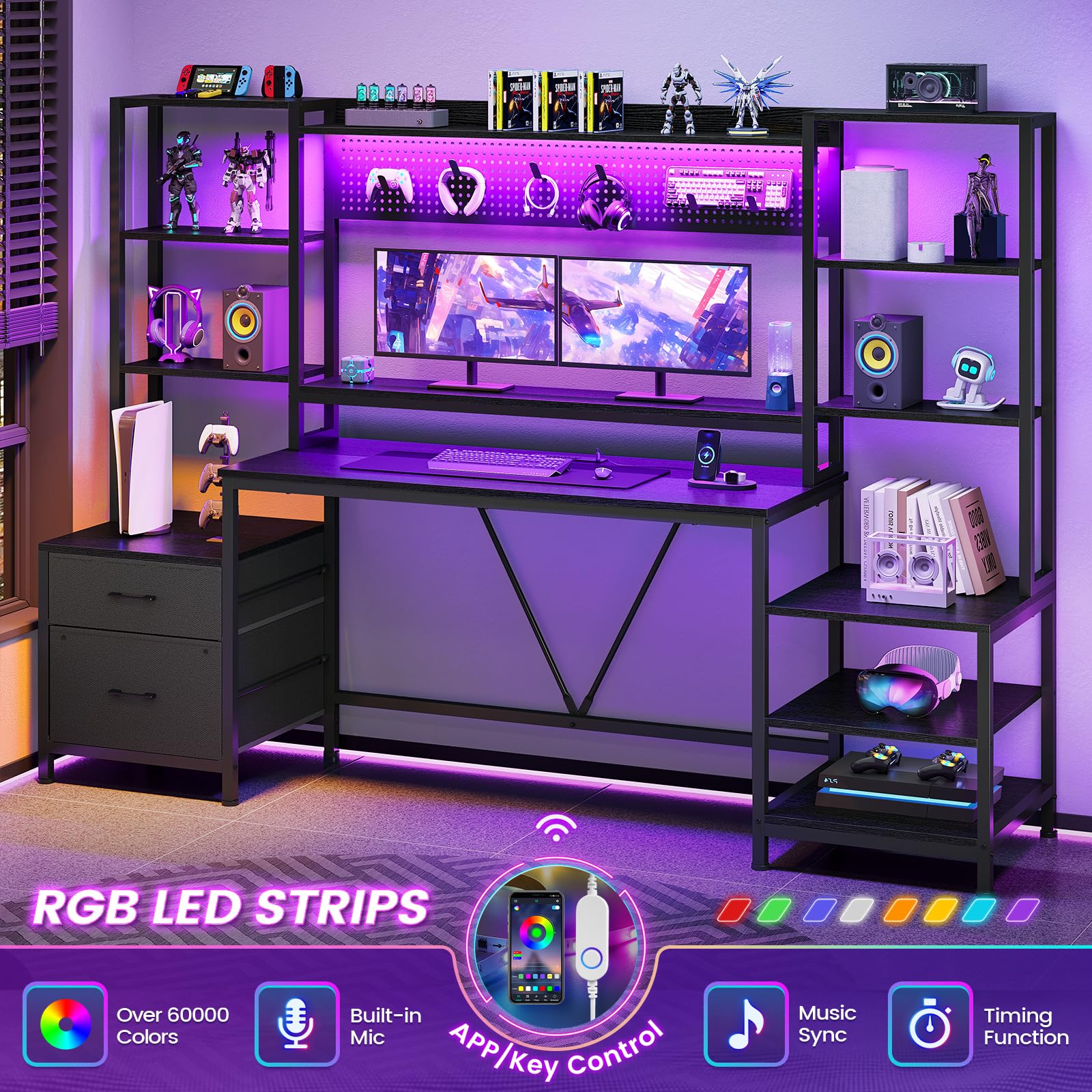 Computer Desk with Power Outlets, 81.9in Home Office Desk with Monitor Stand