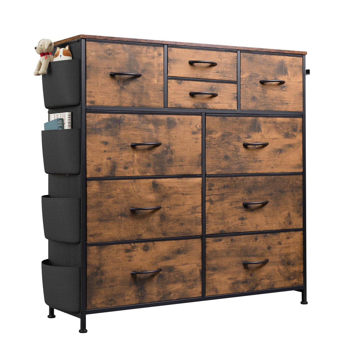 Dresser for Bedroom with 10 Drawers, Fabric Dresser Chest of Drawers with Side Pockets