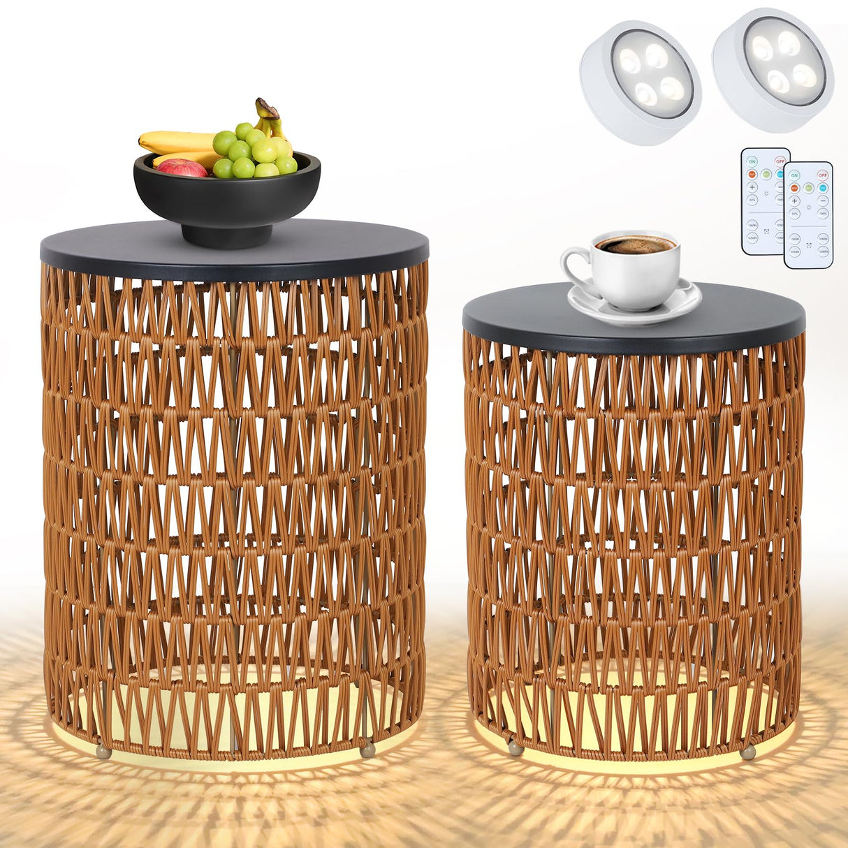 Outdoor Side End Table with Dimmable Light Remote Control