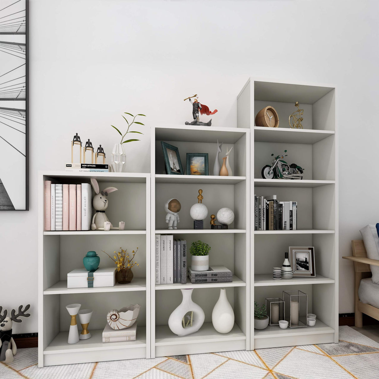 3 Shelf Wood Bookcase Freestanding Display Shelf Adjustable Layers Bookshelf for Home