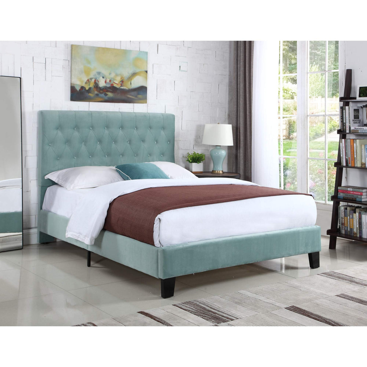 Dalton Velvet Upholstered Bed, Full, Aqua